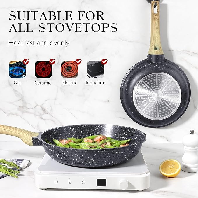 GiPP Non Stick Frying Pan Set - 8" 9.5" 11" Granite Nonstick Skillets, Non Toxic, Omelette Pan with Stay Cool Handle, Induction Compatible, PFAS/PTFE/PFOA Free, Grey