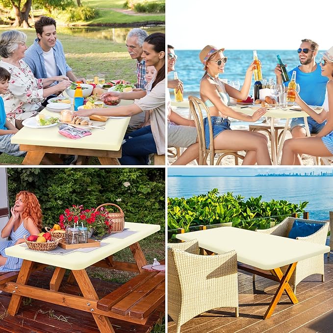 homing Rectangle Table Cloth Cover, Waterproof Polyester Elastic Fitted Tablecloth, Fits for 6 Foot Folding Tables, Washable Table Protector for Picnic, Camping, Outdoor (Cream Yellow, 30" x 72")