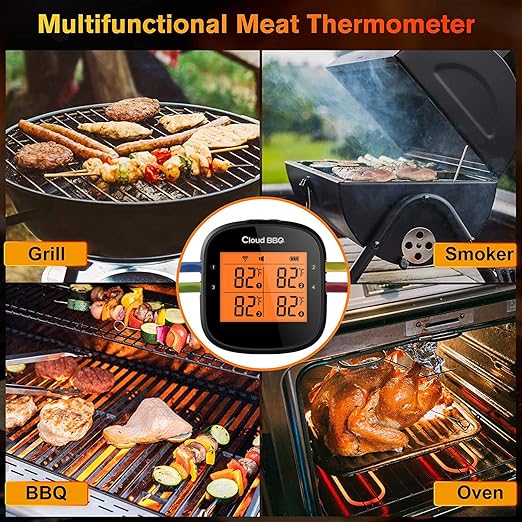 500FT Digital Meat Thermometer with Multy Probes Bluetooth for Smoker Grilling Oven (FS-52)