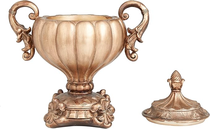 Deco 79 Polystone Solid Decorative Jars, 12" x 8" x 13", Bronze
