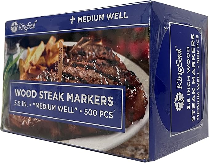 KingSeal 3.5 Inch Natural Birch Wood Steak Markers, Heat Stamped, MED Well, Commercial Bulk Pack - 10 Boxes of 500 (5,000pcs Total)