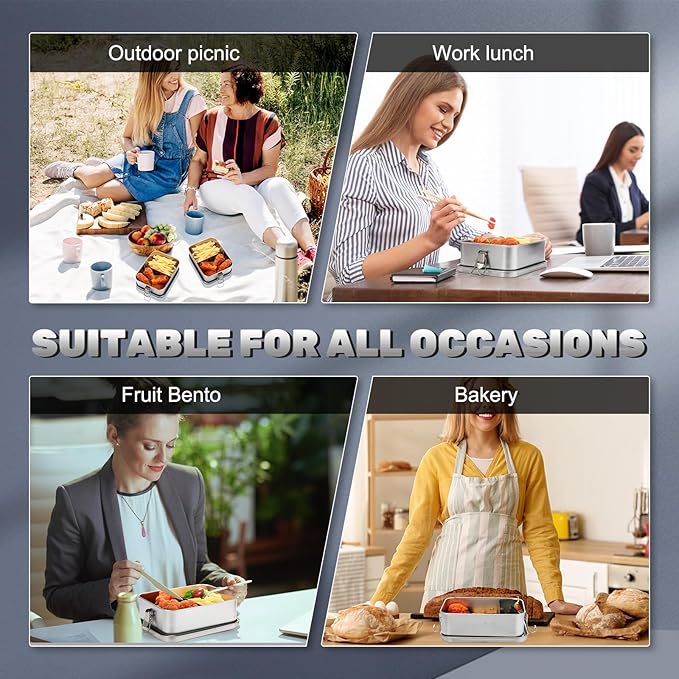 Umigy 8 Pcs Stainless Steel Food Containers 2400ml Metal Bento Lunch Box Stainless Steel Food Storage Containers, Lockable Clips to Leak Proof, Reusable Dishwasher Snack Boxes for Work