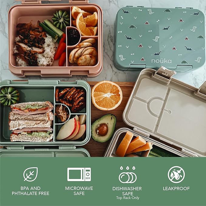 nouka Design Bento Lunch Box | Easy to Open Latches | Spill Proof Design | 6-Compartment Removable Tray | Fairy Bush