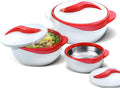 Pinnacle Insulated Casserole Dish with Lid 3 pc. Set 2.6/1.5/1 qt. Hot Pot Food Warmer/Cooler –Thermal Soup/Salad Serving Bowl- Stainless Steel Hot Food Container–Best Gift Set for Moms –Holidays Red