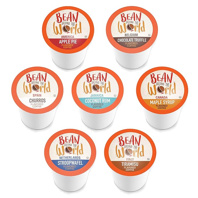 BEAN AROUND THE WORLD Flavored Coffee Compatible With 2.0 Keurig K Cup Brewers, Variety Pack, 40 Count