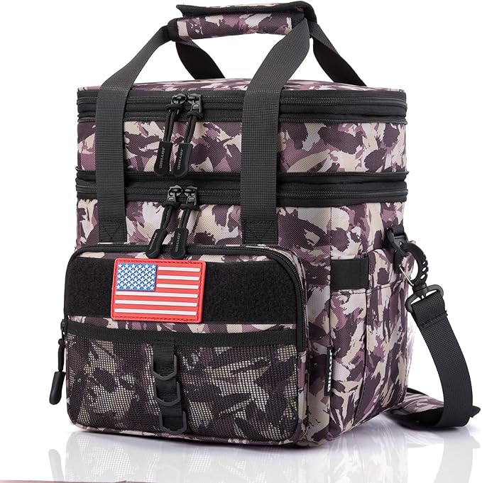 JOYHILL 18 L Tactical Lunch Box - Insulated, Leakproof, and Expandable Double-Deck Cooler Bag for Work, Camping, Picnic - Durable Black Lunch Bag for Adults, 24 Can
