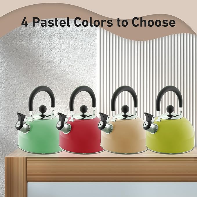 Lily's Home 2 Quart Stainless Steel Whistling Tea Kettle, the Perfect Stovetop Tea and Water Boilers for Your Home, Dorm, Condo or Apartment. (Pastel Cream)