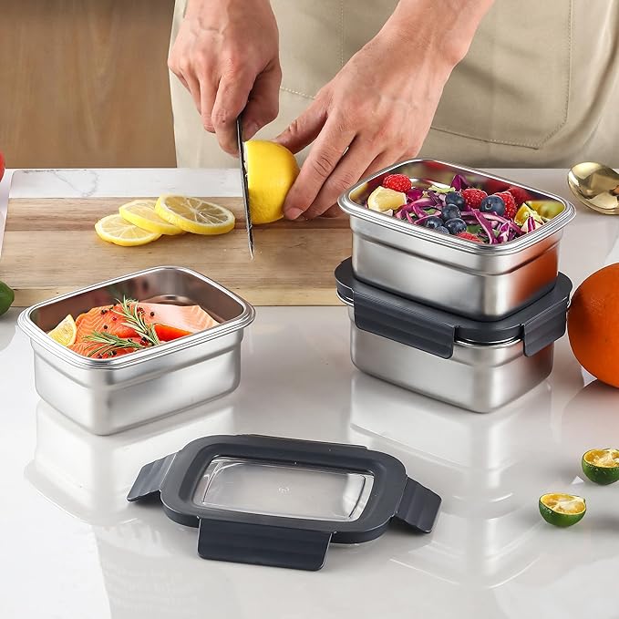 BEFOY Stainless Steel Food Storage Container with Lids Bento Lunch Box Leak Proof & Airtight for Kitchen Meal Prep freezer Reusable & Stackable Oven Dishwasher Safe (600 * 3)