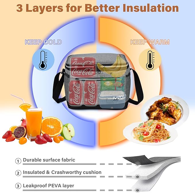 Tirrinia Insulated Lunch Box for Men/Women, Leakproof Lunch Bag for School Work, Large Lunch Tote Kids Boys Girls Student Back to School, Soft Cooler Office Picnic Beach Camping for Adults,Light Grey