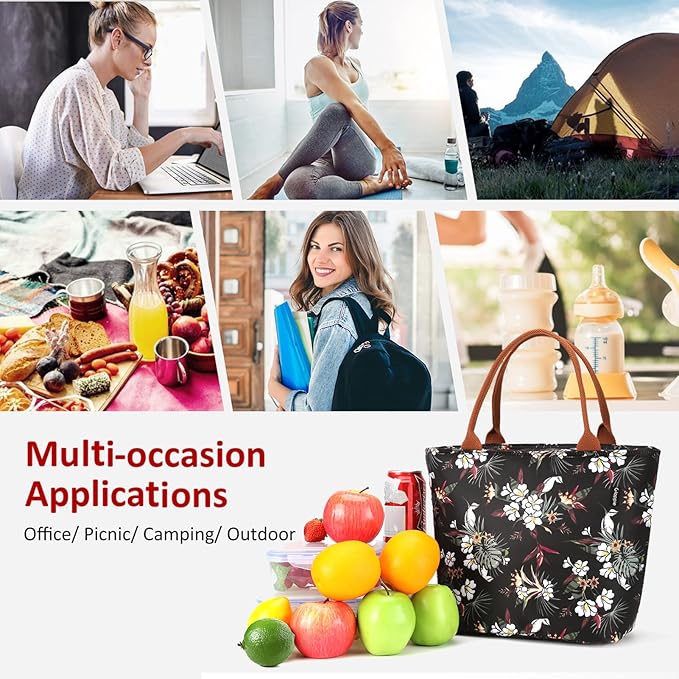Gloppie Lunch Bag Women Insulated Lunch Box for Women Leakproof Lunch Tote White Flower