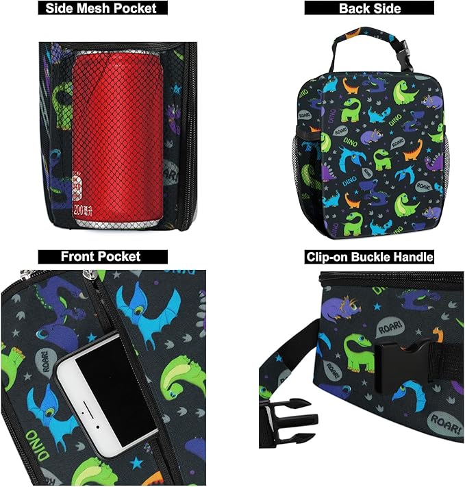 Lunch Box for Men & Women Durable Lunch Bag for Adults Reusable Small Lunchbox Purple Dinosaur