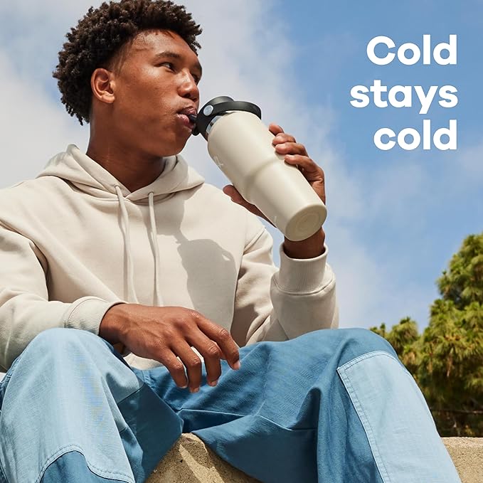 Hydro Flask Travel Water Bottle - Insulated Stainless Steel - Wide Straw Lid, Non Spill, Leakproof in 32 Oz Ivory