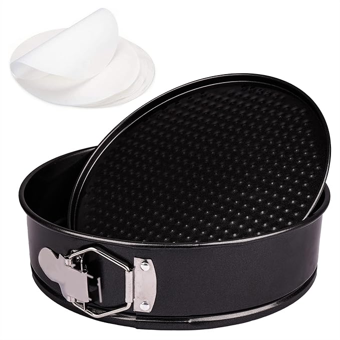RFAQK Ultimate 8-inch Springform Cake Pan Set with Removable Bottom- Leakproof Non-stick Round Baking Pan with 50Pcs Parchment Papers Perfect for Cheesecakes, Sponge Cakes & More- Bonus E-Book!