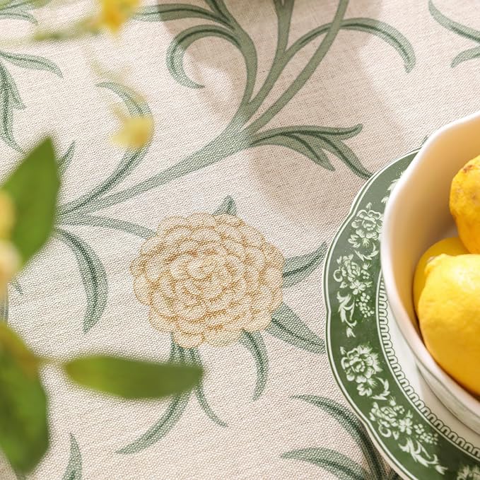 patdrea Designer French Linen Table Cloth for Rectangle Table,Vintage Fall Decorative Tablecloth,Floral Decoration Cover for Kitchen Dining Christmas,Tea Party,Thanksgiving,63"x94"-Littledaisy