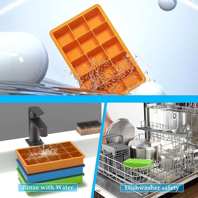 Ice Cube Tray, 3 Pack Silicone Ice Tray Easy-Release Flexible 15 Ice Cube Molds, Stackable Ice Trays for Freezer, Ice Cube Size 1.2 IN for Cocktail, Whiskey, Juice, Baby Food, BPA Free