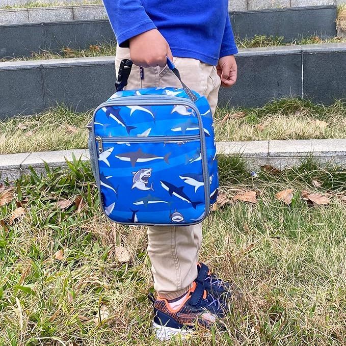 FlowFly Kids Lunch box Insulated Soft Bag Mini Cooler Back to School Thermal Meal Tote Kit for Girls, Boys, Shark