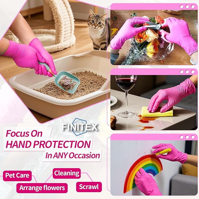 FINITEX Nitrile Disposable Latex-Free Gloves - 3.5mil 100PCS Powder-Free Latex Free Cleaning Medical Exam Food Gloves