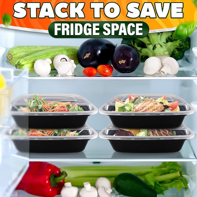 50 Pack [32 oz] Freezer Meal Prep Containers Reusable - Plastic Food Storage Containers with Lids, Dishwasher & Microwave Friendly, Warp-Resistant - Versatile Use for Meals, Leftovers & More