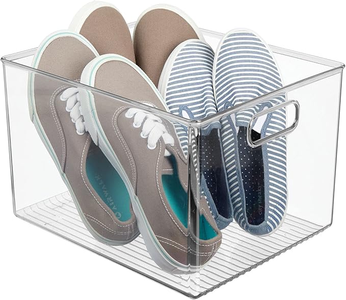 mDesign Large Plastic Storage Organizer Container Bin, Closet Organization for Hallway, Bedroom, Linen, Coat, and Entryway - Holds Clothing, Blankets, and Accessories, Ligne Collection, 2 Pack, Clear
