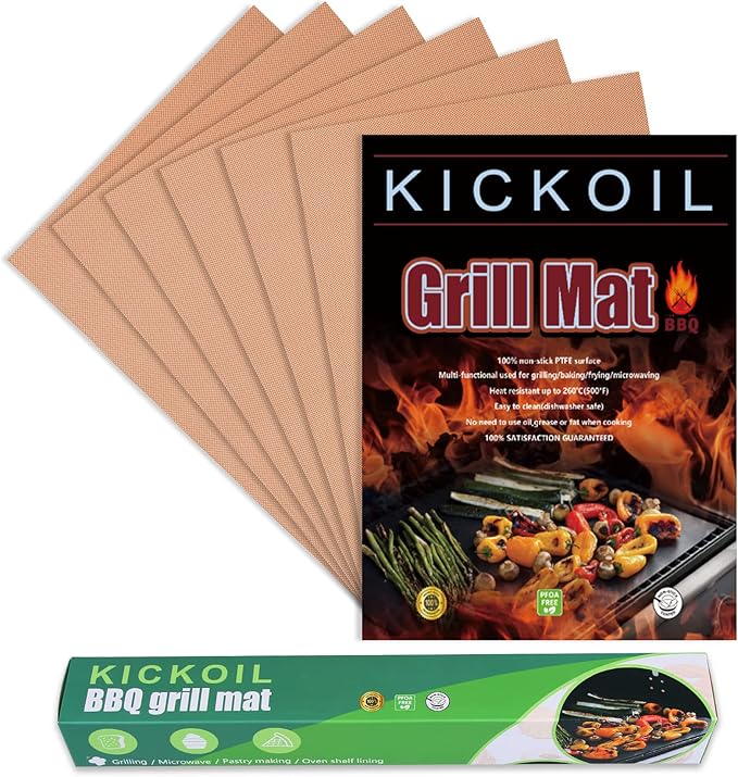 Grill Mats for Outdoor Grill Set of 6 BBQ Grill Mat Copper Grill Mat Heavy Duty Non Stick Grilling Sheet Reusable Easy to Clean-Electric Gas Charcoal Grill Outdoor Cooking Tools Accessories RV Camper