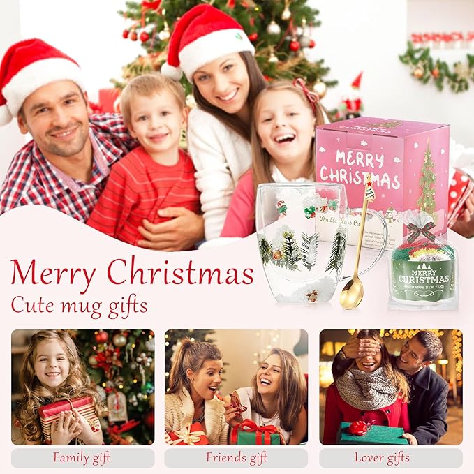 Christmas Gifts For Women Mom Friends Kids Grandma Men Cute Coffee Mugs with Christmas Socks Glass Espresso Tea Cups Kawaii Christmas Stocking Stuffers Decorations Presents Funny White Elephant Gifts