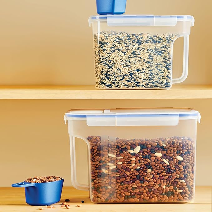 LocknLock Easy Essentials Container and Scoop Food Storage Bin Set, BPA-Free/Dishwasher Safe, 4 Piece, Clear