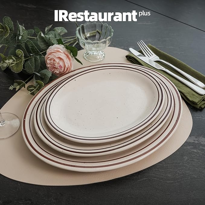 Stoneware Narrow Rim Brown Speckle, Oval Platter 13.5" x 10.5", Case of 12