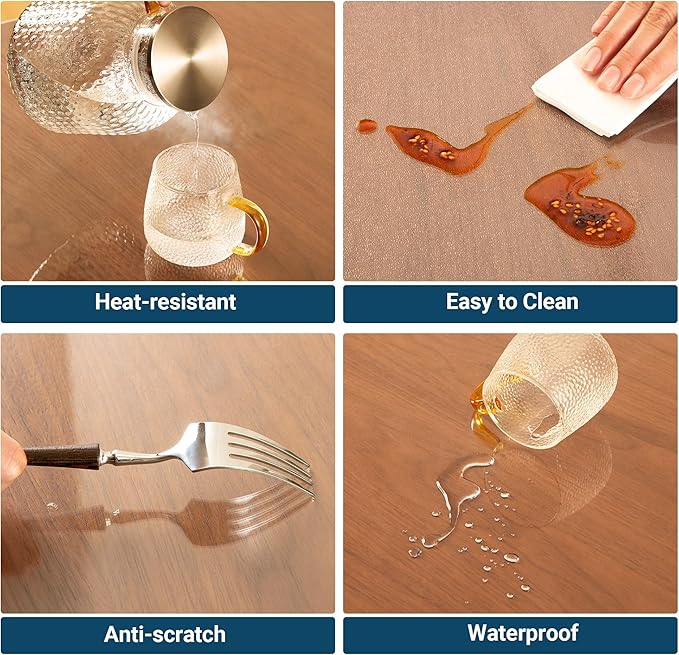 Clear Table Cover Protector Rectangle 40 x 78 Inch, 1.5mm Transparent Plastic Table Protector Waterproof, Anti-Scratch Clear Desk Mat for Office Desktop Dresser Dining Table, FDA Compliant