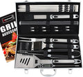 ROMANTICIST 21pc BBQ Grill Accessories Set with Thermometer - The Very Best Grill Gift on Birthday Wedding - Heavy Duty Stainless Steel Grill Utensils with Non-Slip Handle in Aluminum Case