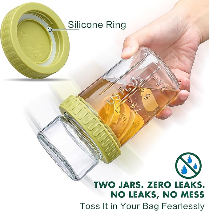 Danmu 4 Pack Overnight Oats Containers with Lids 16 oz,Dual-Layer Yogurt Parfait Cups with Lids,Meal Prep Containers Glass for Snack,Overnight Oats,Yogurt,Parfait,Salad Dishwasher Safe