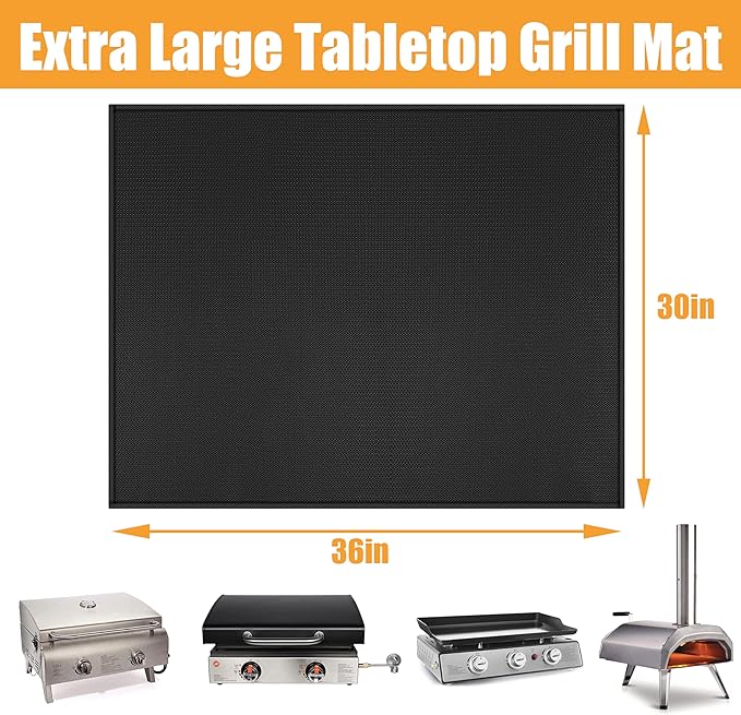36x30in Heat Resistant Grill Mats for Outdoor Grill to Protect Your Prep Table and Outdoor Grill Table - Fire Proof & Water Proof & Oil Proof BBQ Mat - Black (1mm)