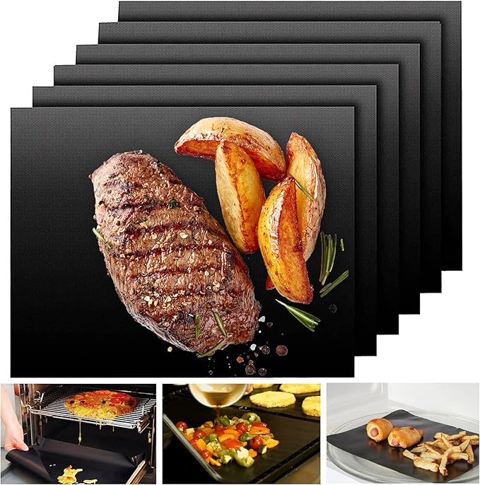 UBeesize Grill Mats for Outdoor Grill Set of 6 - Heavy Duty Non-Stick BBQ Grilling Mat & Oven Liner, Reusable, Easy to Clean - Works on Oven, Gas, Charcoal, and Electric BBQ - 15.75 x 13 Inch
