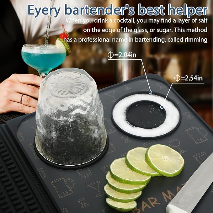 Foldable Bar Mat 18x12 inch - 3-in-1 Silicone Drying Mat with Removable Cutting Board & Rim Tray | Countertop Protector for Home, Outdoor, Travel | Professional Cocktail Accessories (Black)