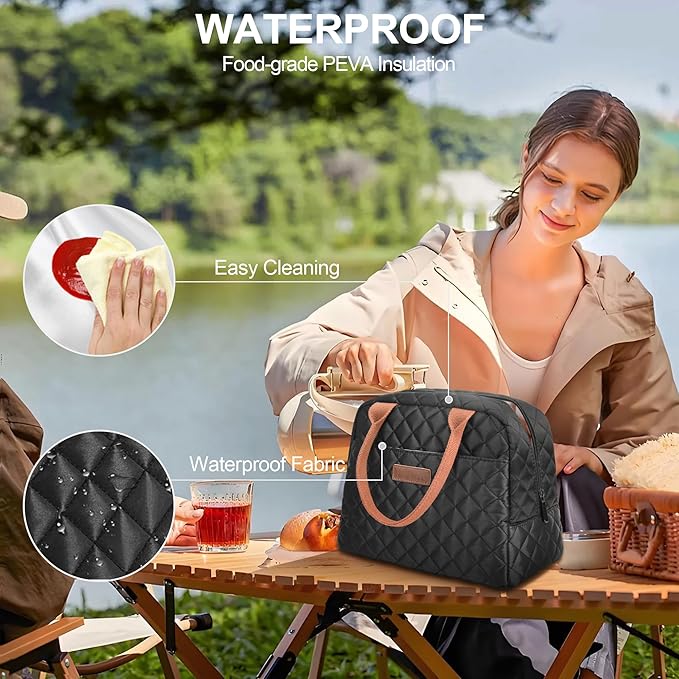 LOKASS Lunch Bag for Women/Men-Insulated Adults Lunch Box with Front Pocket- Small Cute Lunch Tote for Work-Reusable Cooler Bag for Office Picnic Beach or Travel