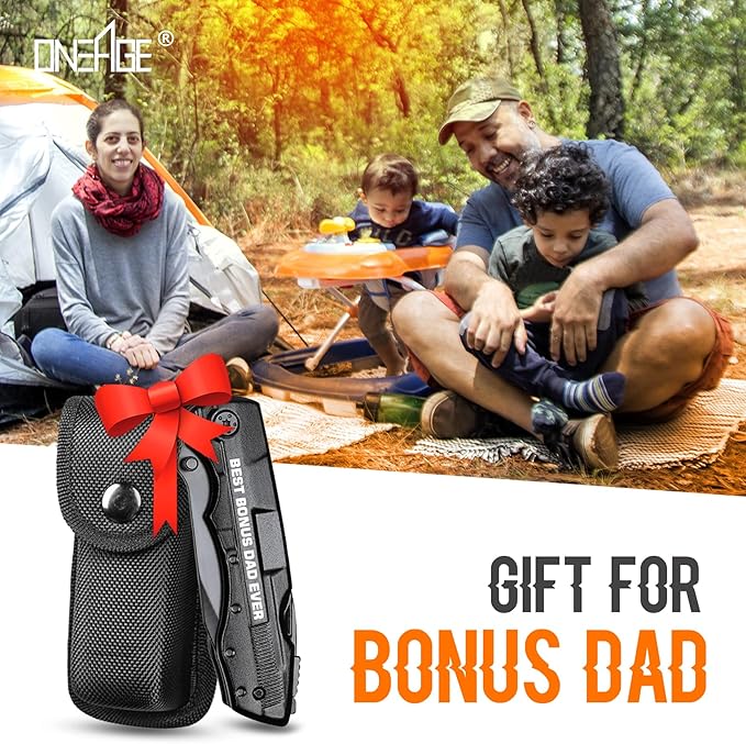 Bonus Dad Gifts, Multitool Knife, Bonus Dad Christmas Practical Gifts, Bonus-Dad Fathers Day Birthday Gift, Gift for Camping, Hiking, Fishing, 20 in 1 Multitool