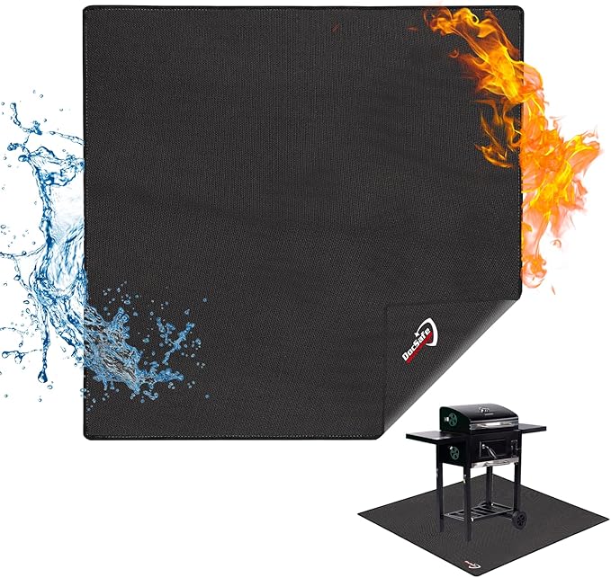 DocSafe Large Under Grill Mat 48" Square Fire Pit Mat,4 Layers Fireproof Grill Pads Protect for Deck,Patio,Outdoor Charcoal,Smokers,Wood Floor,Indoor Fireplace,Reusable Oil-Proof＆Waterproof,Black