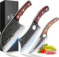 ROCOCO 3PCS Butcher Knife Set - Serbian Chef Knife Viking Boning Cleaver for BBQ Birthday Father Mother Christmas Gift Idea Men