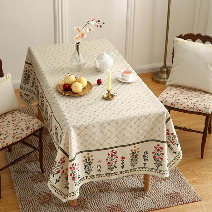 ISAENNE Designer Vintage Linen Floral Square Tablecloth,Fall Colorful Modern Table Cloth,Wrinkle Resistant Decor Tablecloths for Dining Thanksgiving Kitchen Christmas,67"*67"-Bertina E