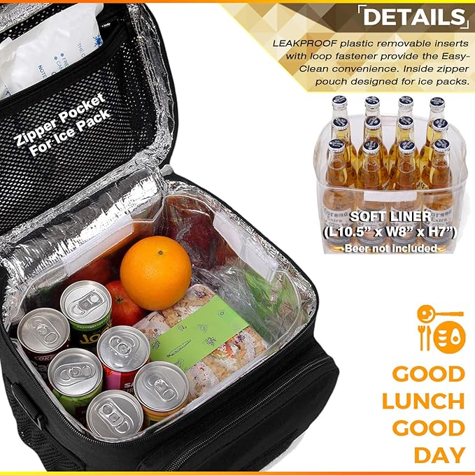 DBTAC Tactical Lunch Bag for Men Women, 12 Cans Insulated Lunch Box for Adult | 9L Leakproof Lunch Cooler Tote for Work Office Outdoor Travel | Soft Easy To Clean Liner x2, Black Camo