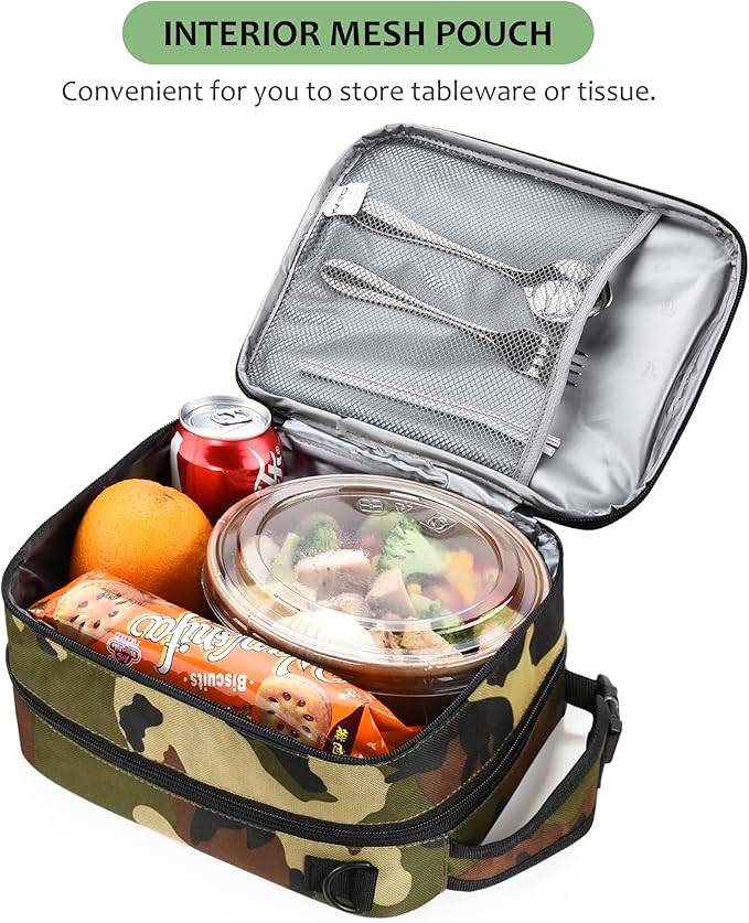 Tirrinia Expandable Insulated Lunch Bag for Men Women – Leakproof Reusable Cooler LunchBox for Kids & Adults with Shoulder Strap, Perfect for Work, School, Office, Travel,Camo