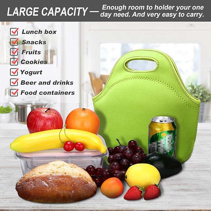 Neoprene Lunch Bag for Women Insulated Lunch Tote Bags Washable Lunch Container Box for Work Picnic Lightweight Meal Prep Bags for Men