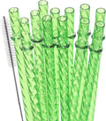 Dakoufish 12 Inch Reusable Clear Plastic Swirl Drinking Straws for 30 oz & 40 oz Jars/Tumblers,Set of 12 Pcs Replacement Crystal Green Straws with Cleaning Brush (12inch,Green)