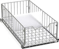 Simple Houseware Pull-Out Cabinet Sliding Basket Organizer, 17.2" D x 9.7" W x 5" H – Chrome Finished, Ideal for Kitchen and Bathroom Cabinet Storage, Under Sink or Pantry Organization