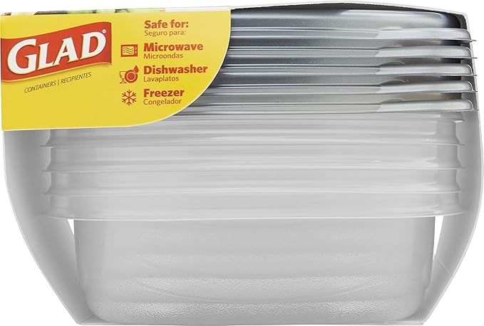 GladWare Home Entree Food Storage Containers, Medium Square Holds 25 Ounces of Food, 5 Count Set |With Glad Lock Tight Seal, BPA Free Containers and Lids