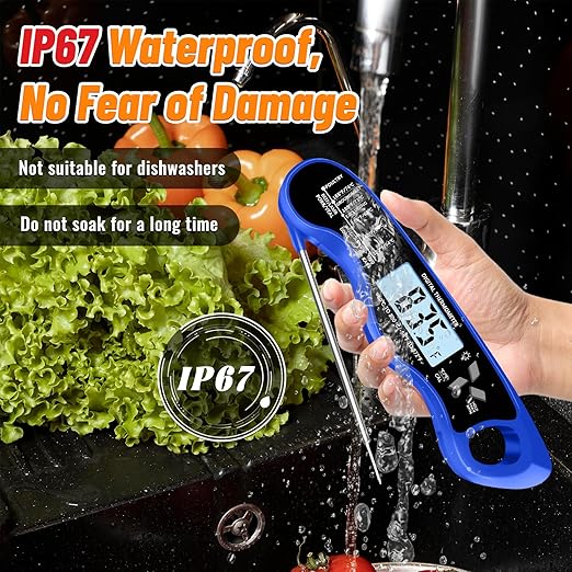 Meat Thermometer, IP67 Waterproof Digital Meat Thermometer with Backlight, Hold Function & Magnet for Grill, BBQ, Candy, Beef,Turkey，Gadgets Essentials BBQ Accessories,Mens Stocking Stuffers