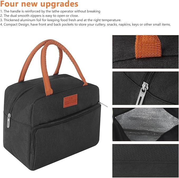 CCidea Lunch Bag for Women/Men, Insulated Lunch Box Bag for Women Adult Men, Small Leakproof Lunch Tote Bag, Reusable Lunch Cooler bag Container for Work/Office/Picnic/Travel -Black