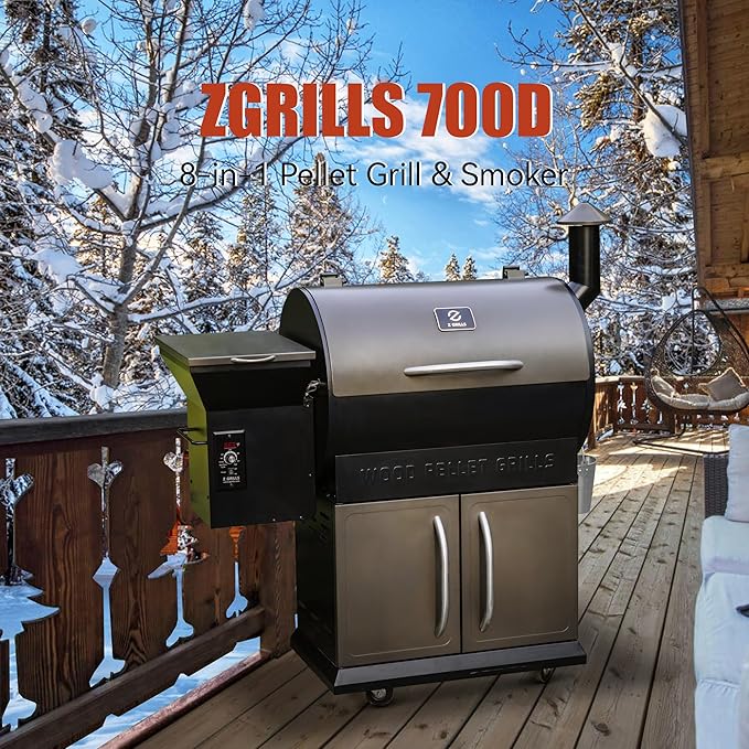 Z GRILLS Wood Pellet Grill Smoker with PID Control, Rain Cover, 700 sq. in Cooking Area for Outdoor BBQ, Smoke, Bake and Roast, 700D