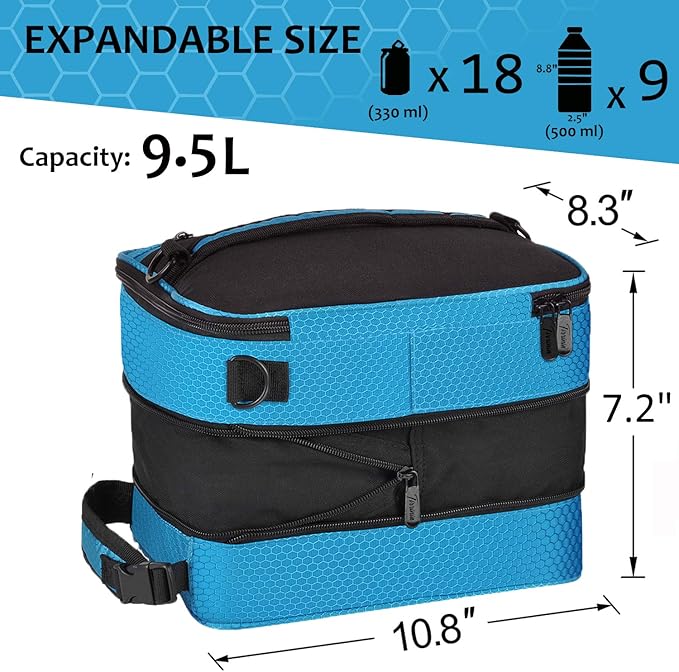 Tirrinia Expandable Insulated Lunch Bag for Men Women – Leakproof Reusable Cooler LunchBox for Kids & Adults with Shoulder Strap, Perfect for Work, School, Office, Travel,Blue