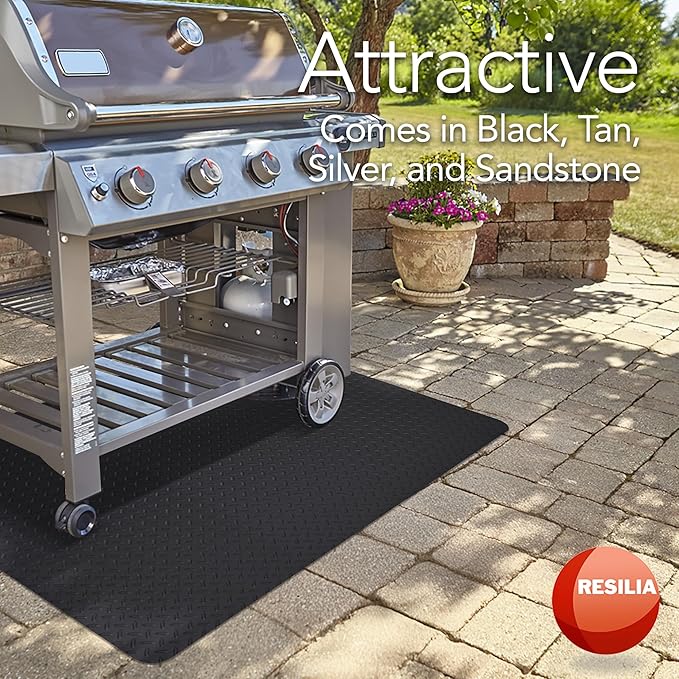 RESILIA X-Large Under Grill Mat – Heavy Duty, Reusable Outdoor Floor Protector Mats for Deck, Patio, & Garage – 57 Inch x 47 Inch, Black Diamond Plate, Made in the USA