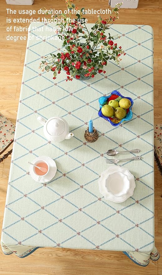 ISAENNE Designer Linen Floral Long Tablecloth Rectangle,Light Green Farmhouse Durable Table Cloth,Washable Decor Tablecloths for Dining Kitchen Thanksgiving Christmas,63"*102"-Floralsea B